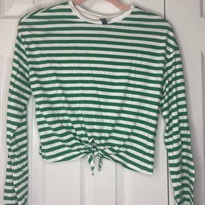 H&M Green Striped Crop Top